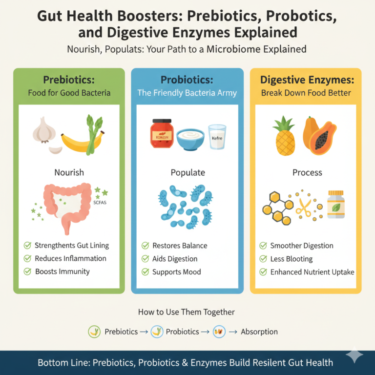 Gut Health Boosters Prebiotics, Probiotics, and Digestive Enzymes Explained